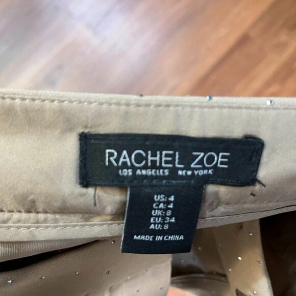 Rachel Zoe Rhinestone Dot Slim Pants Camel Tan Size 4 Sparkle Embellished Glam - Picture 9 of 16